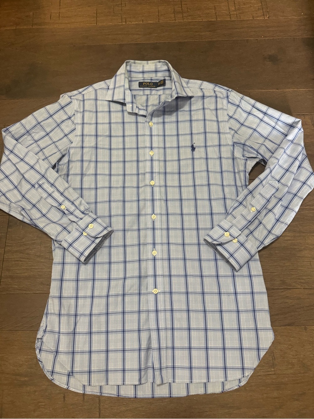 Ralph Lauren Light Blue and Navy Windowpane Dress Shirt